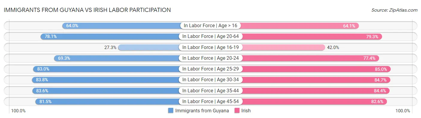 Immigrants from Guyana vs Irish Labor Participation