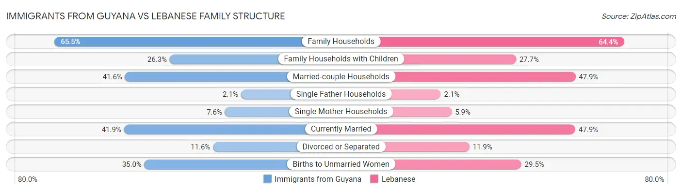 Immigrants from Guyana vs Lebanese Family Structure