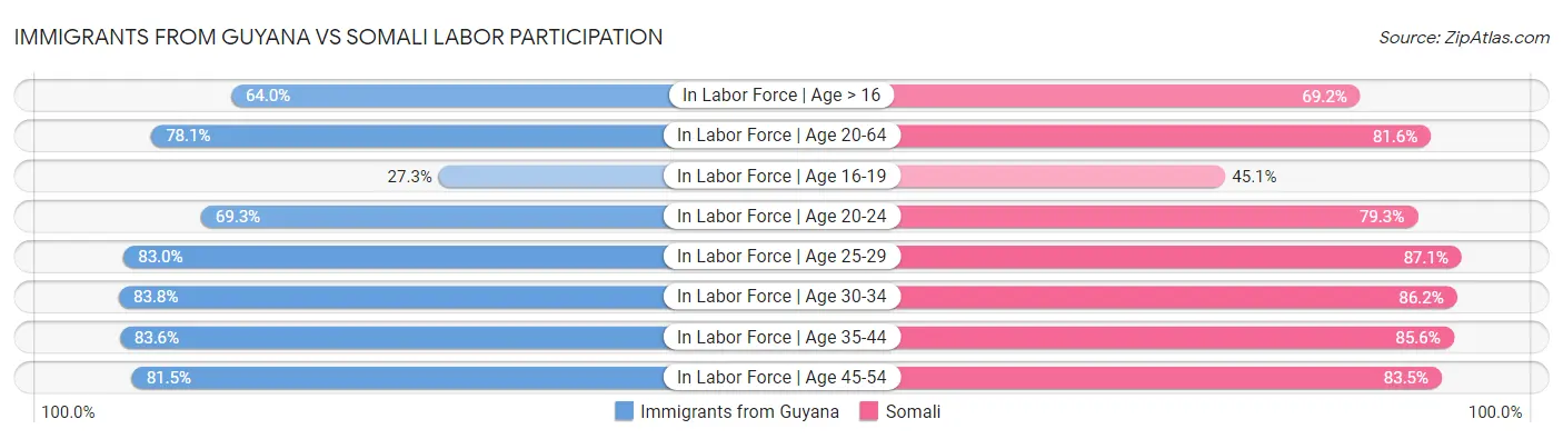 Immigrants from Guyana vs Somali Labor Participation