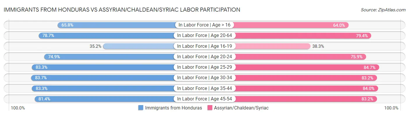 Immigrants from Honduras vs Assyrian/Chaldean/Syriac Labor Participation