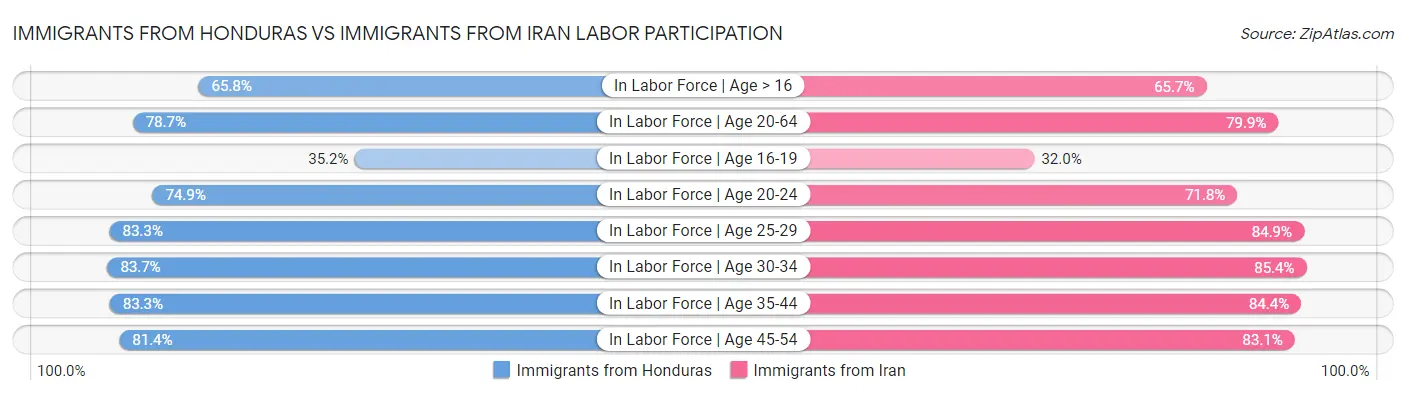 Immigrants from Honduras vs Immigrants from Iran Labor Participation