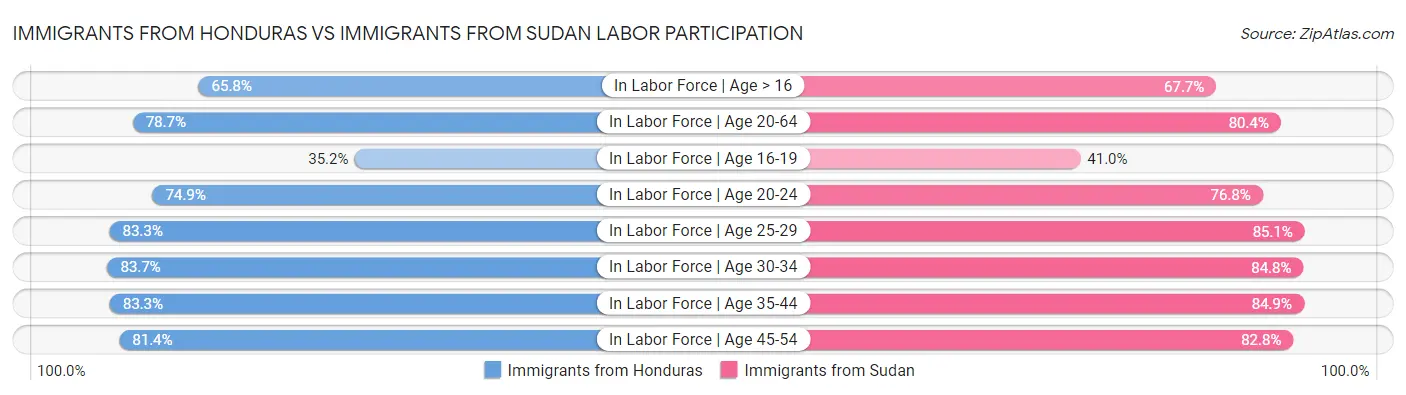 Immigrants from Honduras vs Immigrants from Sudan Labor Participation