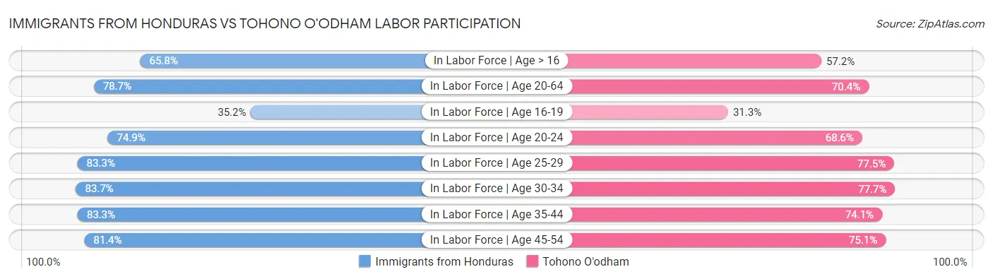 Immigrants from Honduras vs Tohono O'odham Labor Participation