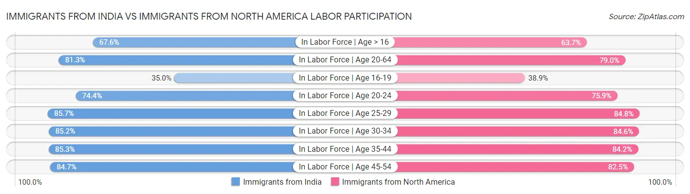 Immigrants from India vs Immigrants from North America Labor Participation