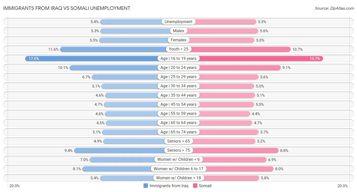 Immigrants from Iraq vs Somali Unemployment