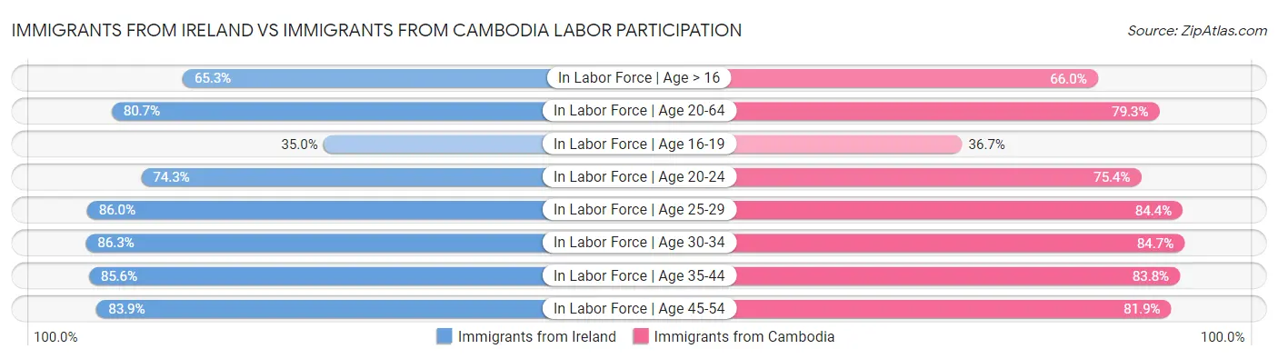 Immigrants from Ireland vs Immigrants from Cambodia Labor Participation