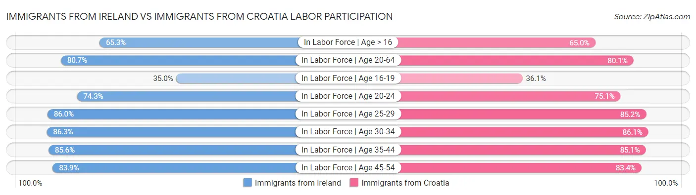 Immigrants from Ireland vs Immigrants from Croatia Labor Participation