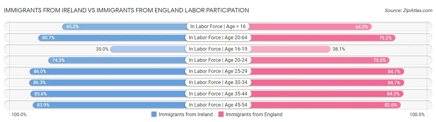 Immigrants from Ireland vs Immigrants from England Labor Participation