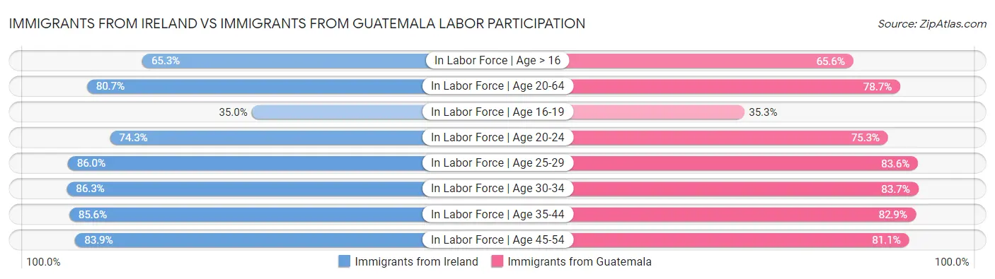 Immigrants from Ireland vs Immigrants from Guatemala Labor Participation
