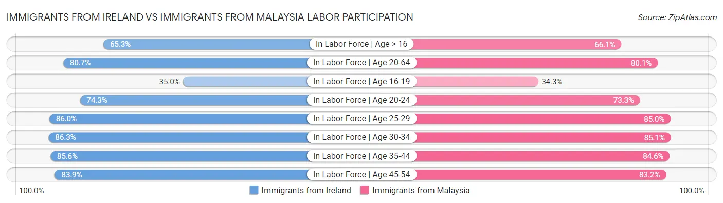 Immigrants from Ireland vs Immigrants from Malaysia Labor Participation