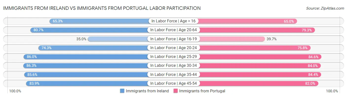 Immigrants from Ireland vs Immigrants from Portugal Labor Participation