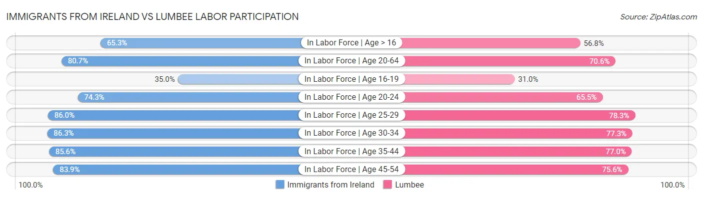 Immigrants from Ireland vs Lumbee Labor Participation