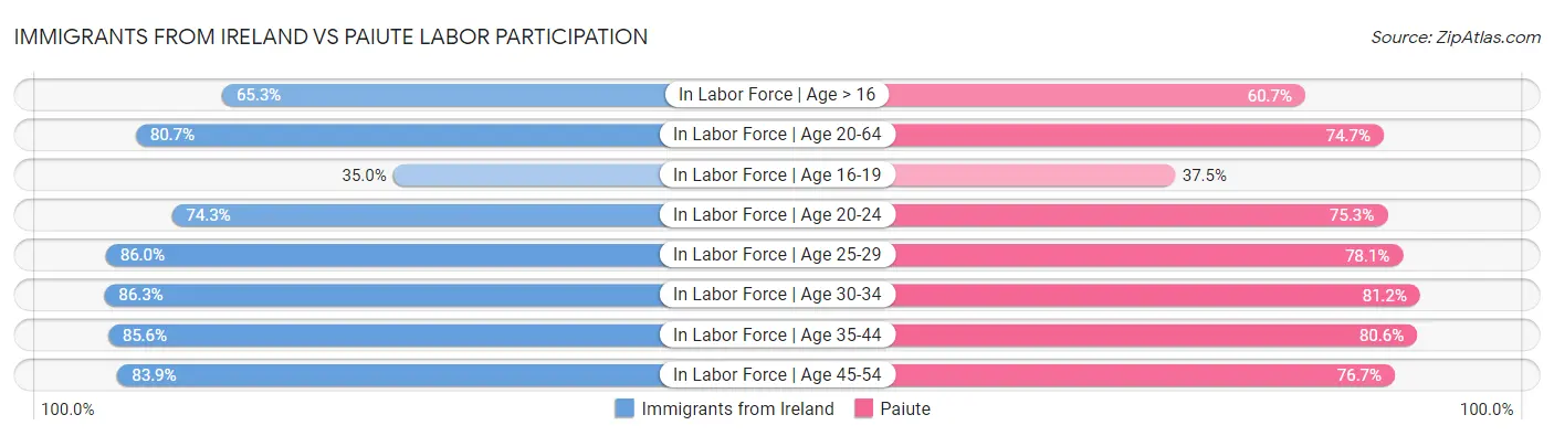 Immigrants from Ireland vs Paiute Labor Participation