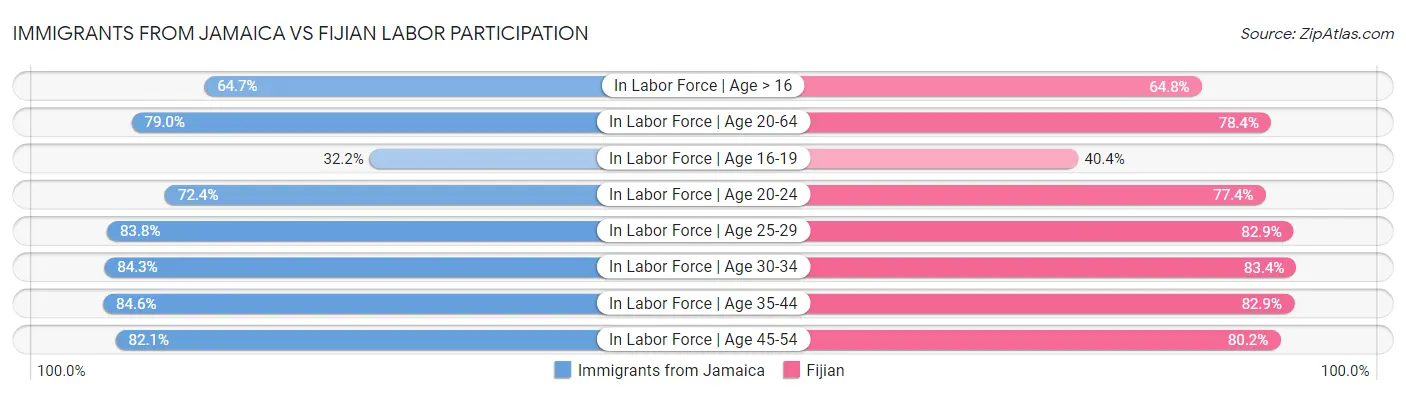 Immigrants from Jamaica vs Fijian Labor Participation