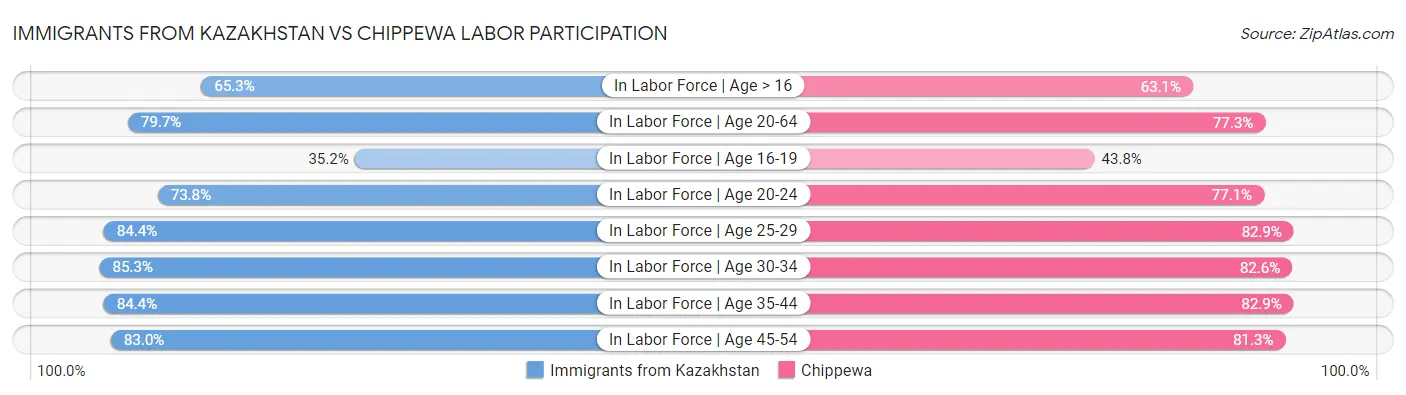 Immigrants from Kazakhstan vs Chippewa Labor Participation