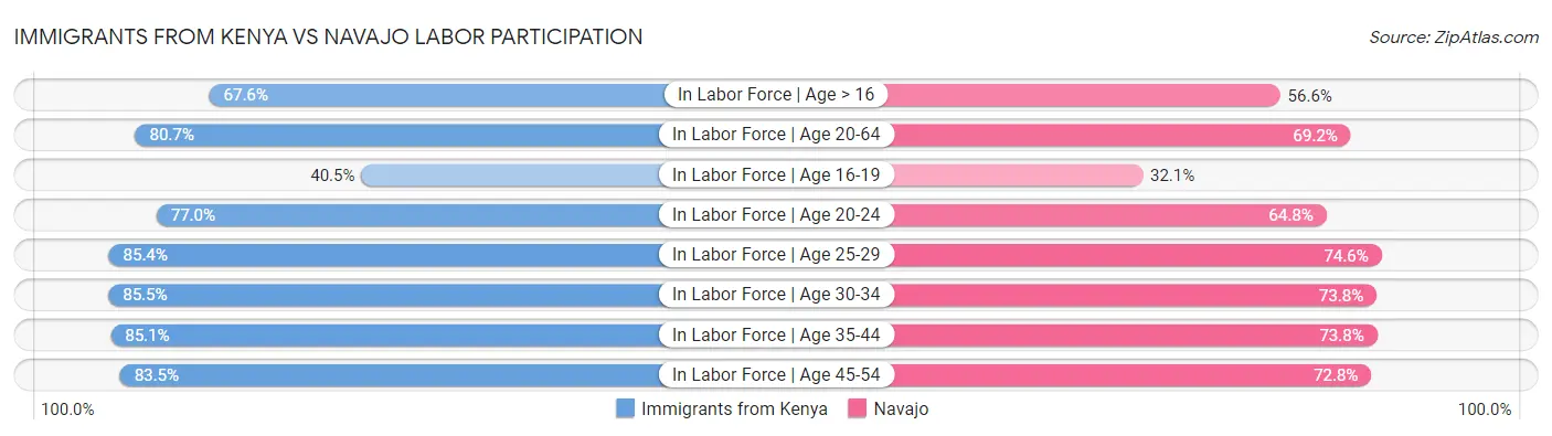 Immigrants from Kenya vs Navajo Labor Participation