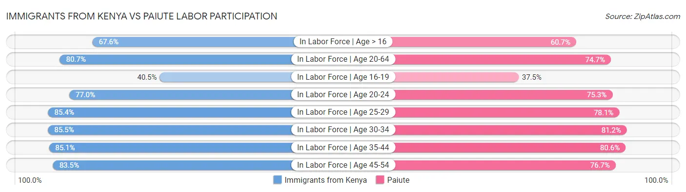 Immigrants from Kenya vs Paiute Labor Participation