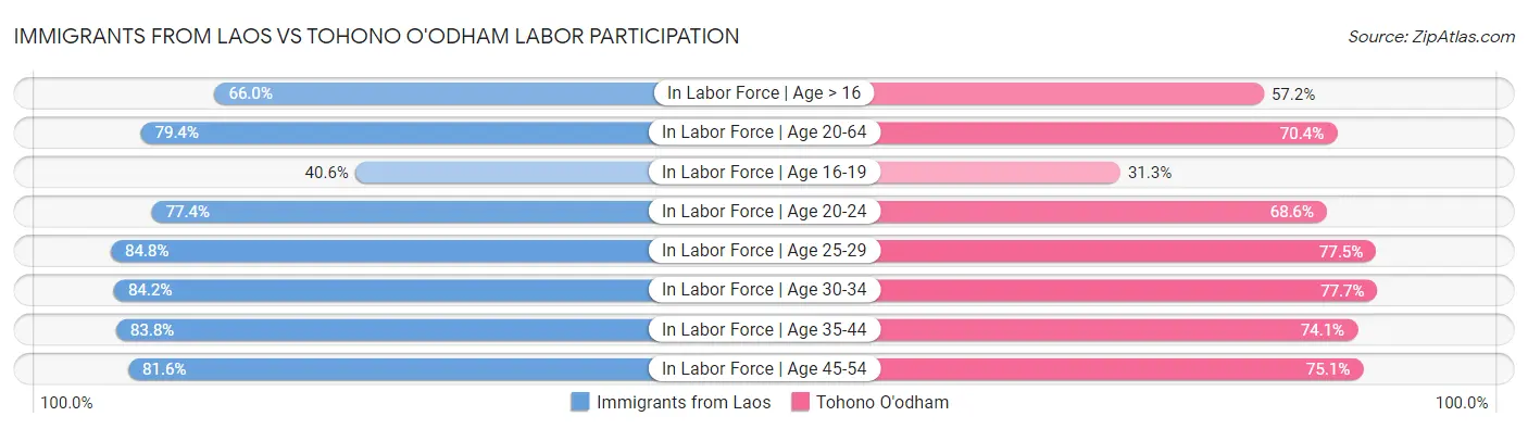 Immigrants from Laos vs Tohono O'odham Labor Participation