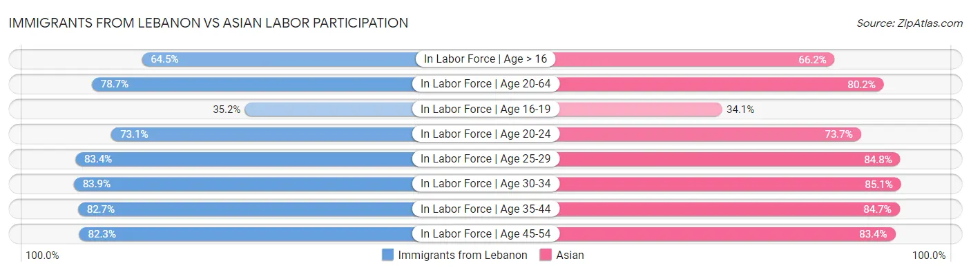 Immigrants from Lebanon vs Asian Labor Participation