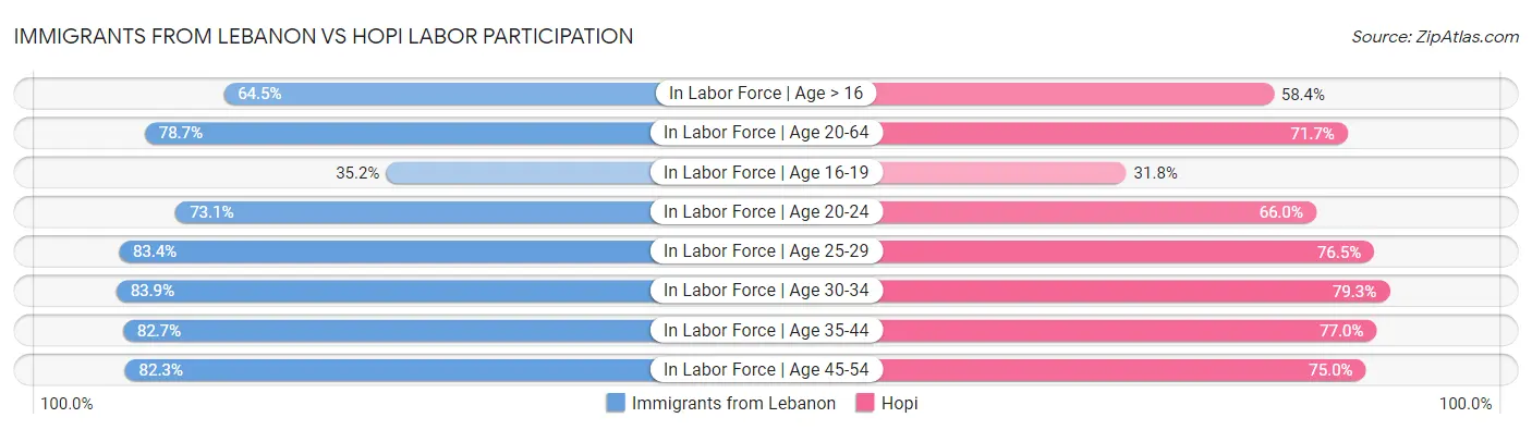 Immigrants from Lebanon vs Hopi Labor Participation