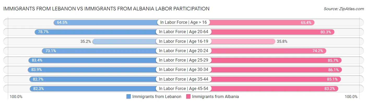 Immigrants from Lebanon vs Immigrants from Albania Labor Participation