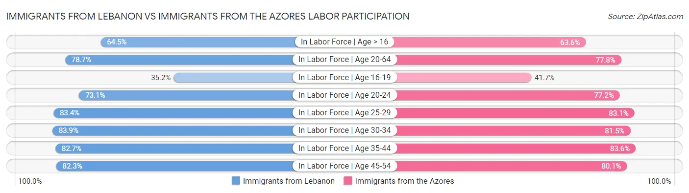Immigrants from Lebanon vs Immigrants from the Azores Labor Participation