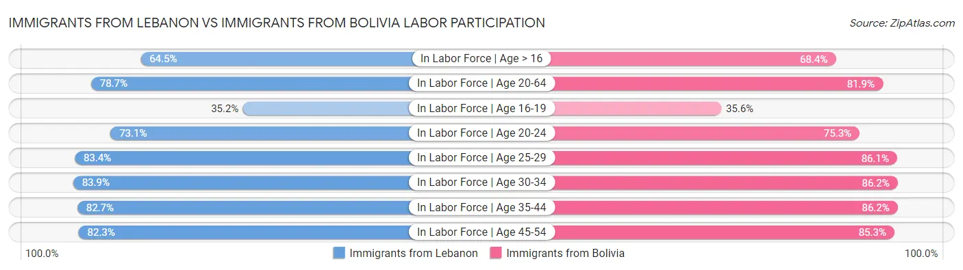 Immigrants from Lebanon vs Immigrants from Bolivia Labor Participation