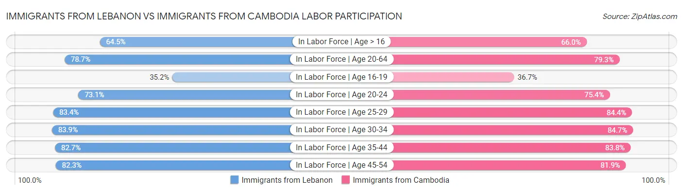 Immigrants from Lebanon vs Immigrants from Cambodia Labor Participation