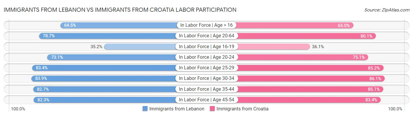 Immigrants from Lebanon vs Immigrants from Croatia Labor Participation