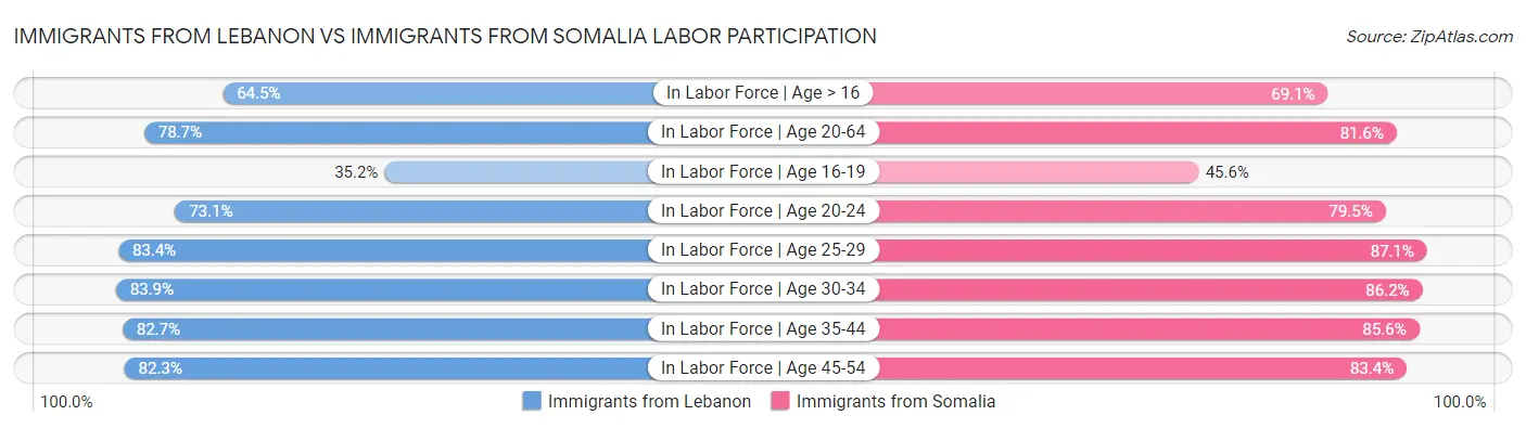 Immigrants from Lebanon vs Immigrants from Somalia Labor Participation