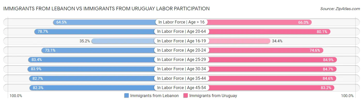 Immigrants from Lebanon vs Immigrants from Uruguay Labor Participation