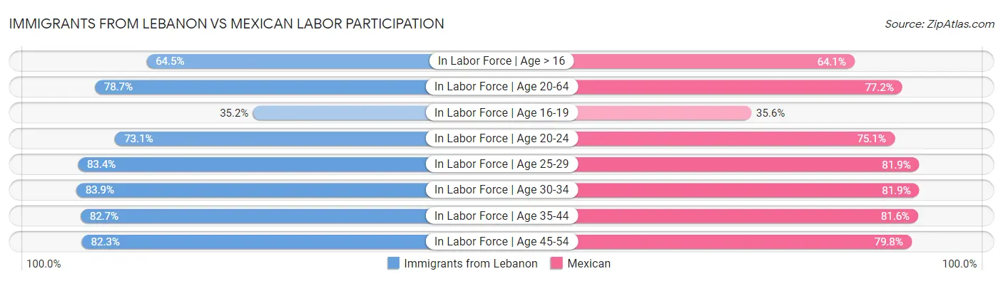Immigrants from Lebanon vs Mexican Labor Participation