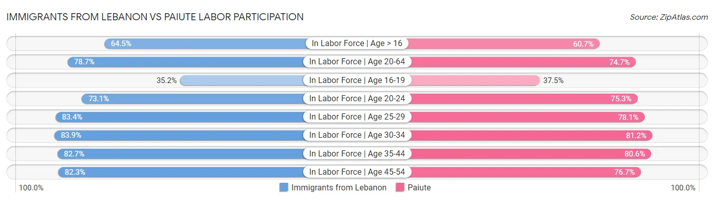 Immigrants from Lebanon vs Paiute Labor Participation