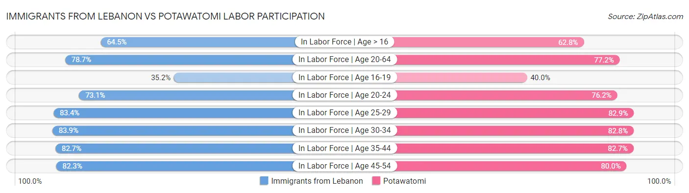 Immigrants from Lebanon vs Potawatomi Labor Participation