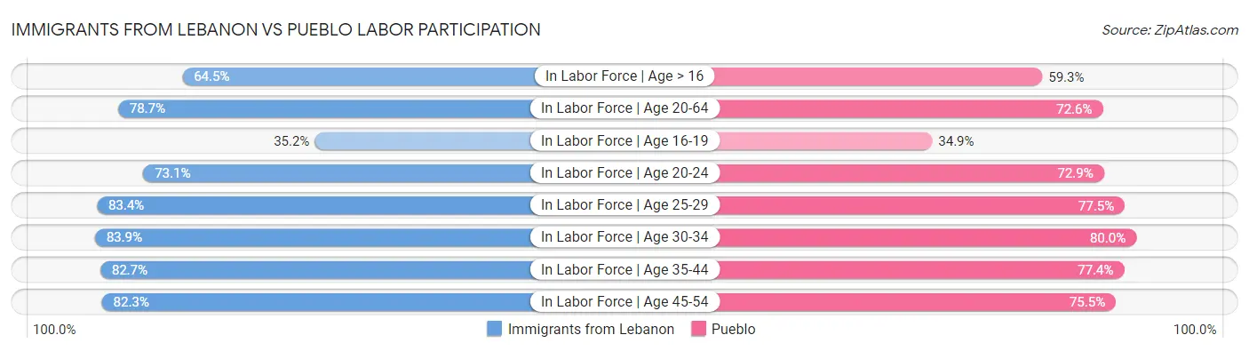 Immigrants from Lebanon vs Pueblo Labor Participation