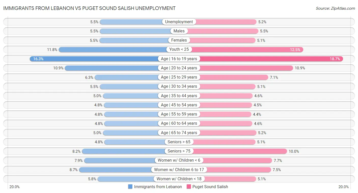 Immigrants from Lebanon vs Puget Sound Salish Unemployment