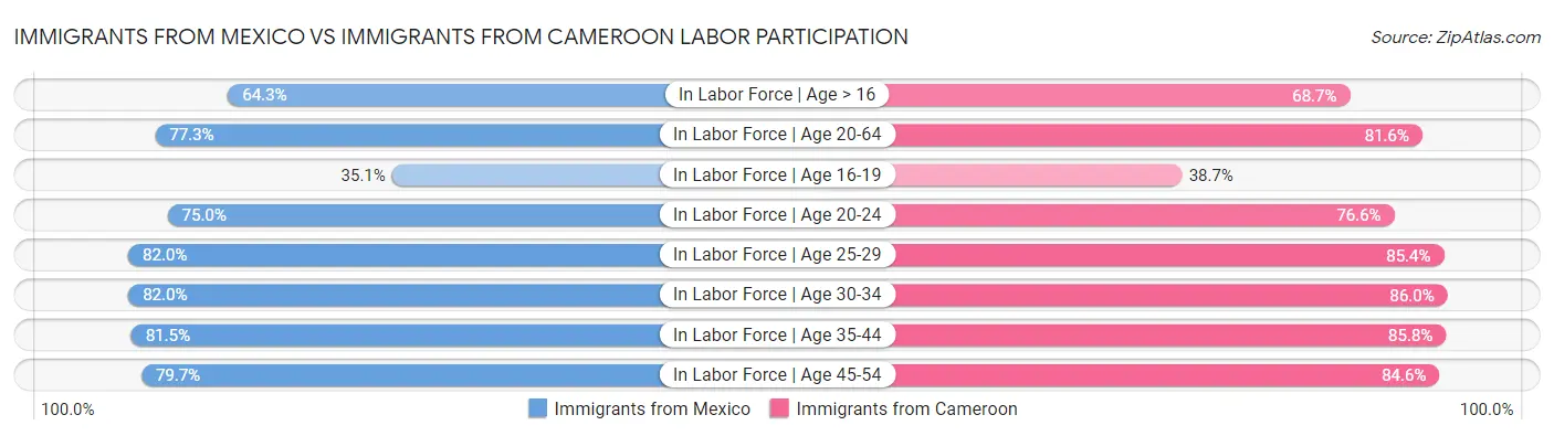Immigrants from Mexico vs Immigrants from Cameroon Labor Participation