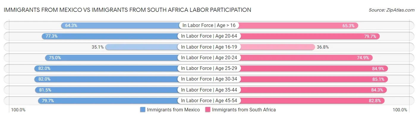 Immigrants from Mexico vs Immigrants from South Africa Labor Participation