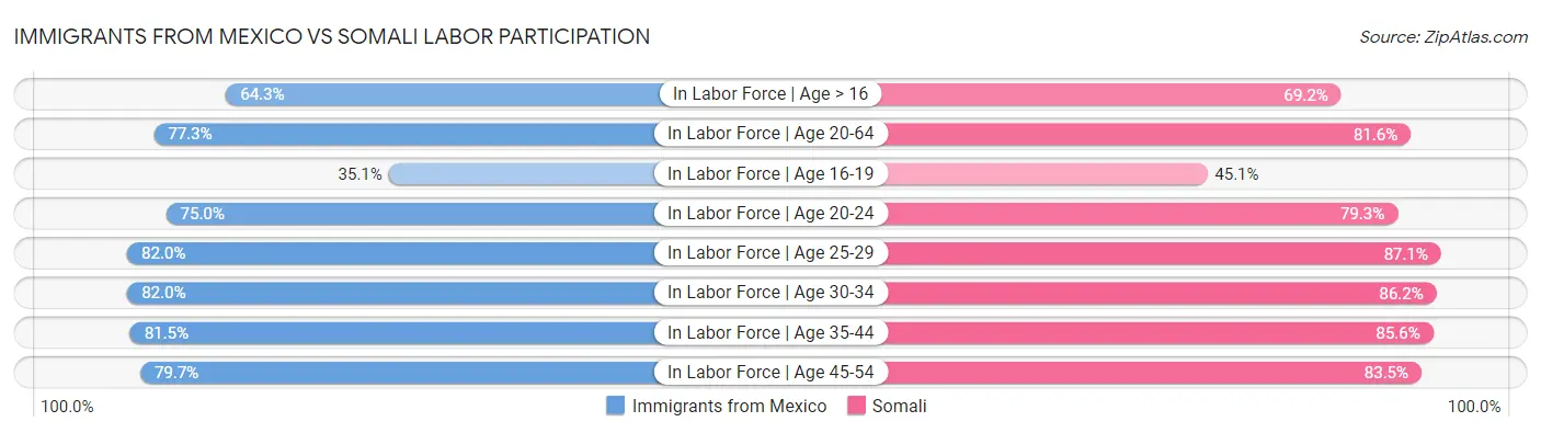 Immigrants from Mexico vs Somali Labor Participation