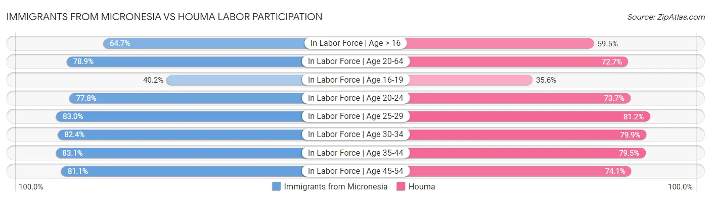 Immigrants from Micronesia vs Houma Labor Participation