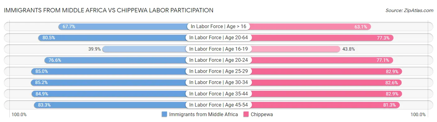 Immigrants from Middle Africa vs Chippewa Labor Participation