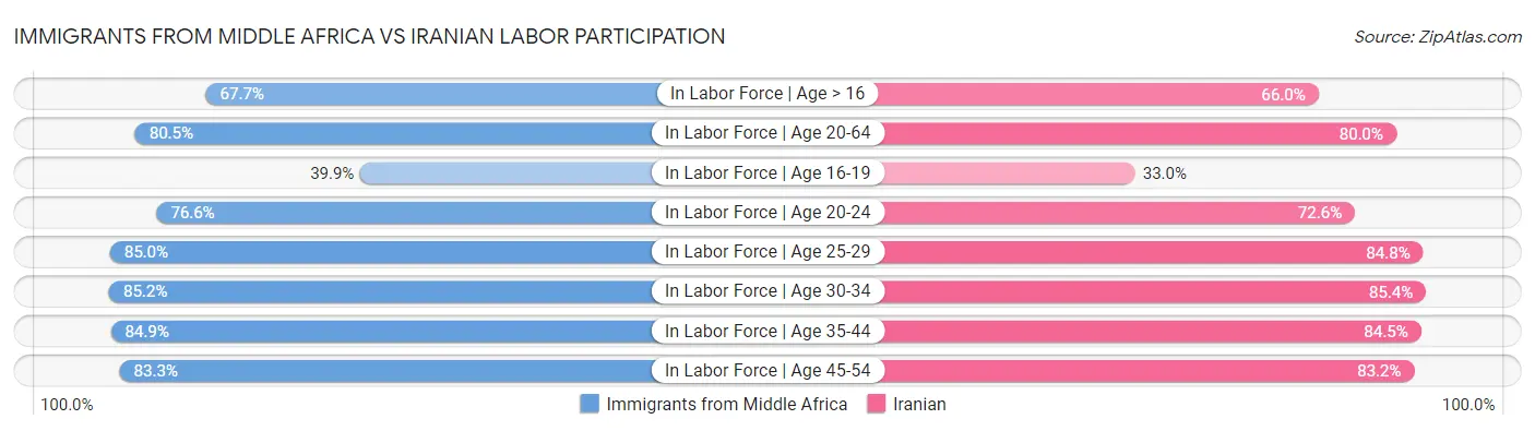 Immigrants from Middle Africa vs Iranian Labor Participation