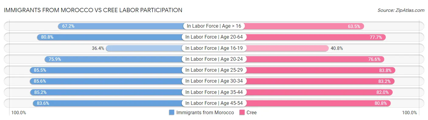Immigrants from Morocco vs Cree Labor Participation