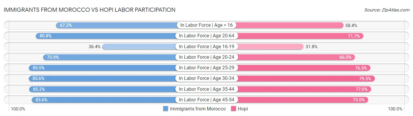 Immigrants from Morocco vs Hopi Labor Participation