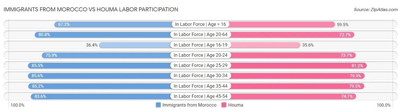 Immigrants from Morocco vs Houma Labor Participation