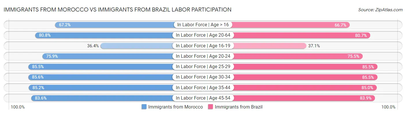 Immigrants from Morocco vs Immigrants from Brazil Labor Participation