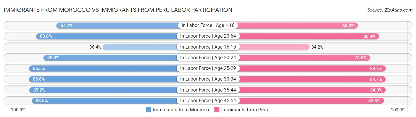 Immigrants from Morocco vs Immigrants from Peru Labor Participation