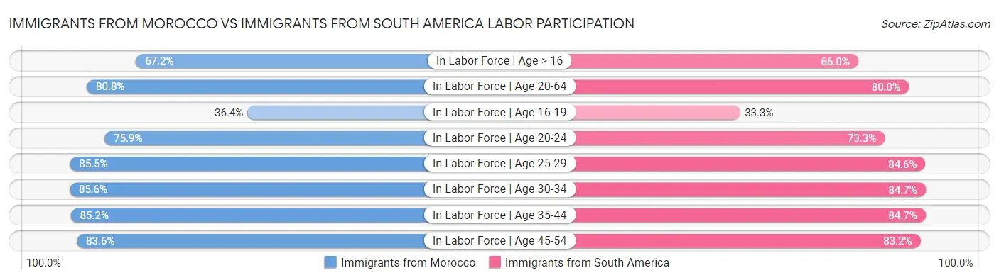 Immigrants from Morocco vs Immigrants from South America Labor Participation
