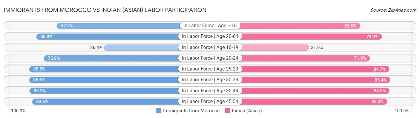 Immigrants from Morocco vs Indian (Asian) Labor Participation