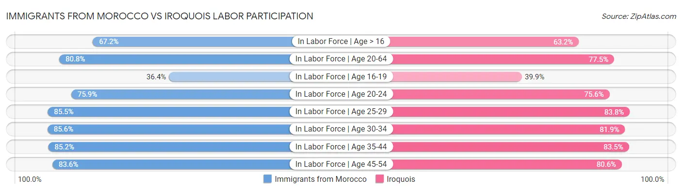 Immigrants from Morocco vs Iroquois Labor Participation